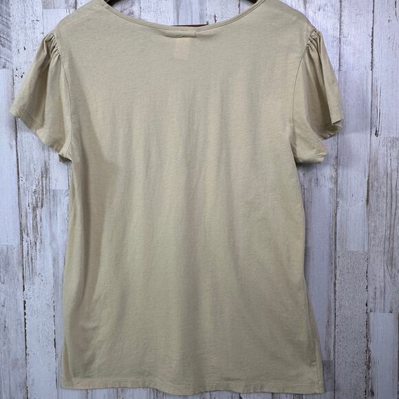 Sundance Babydoll Blouse Top Large Tan Khaki Scoop Neck Cottagecore Boho Preppy - Picture 2 of 9
